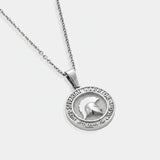 Silver pendant necklace with 'Spartan Warrior' inscription on a white background