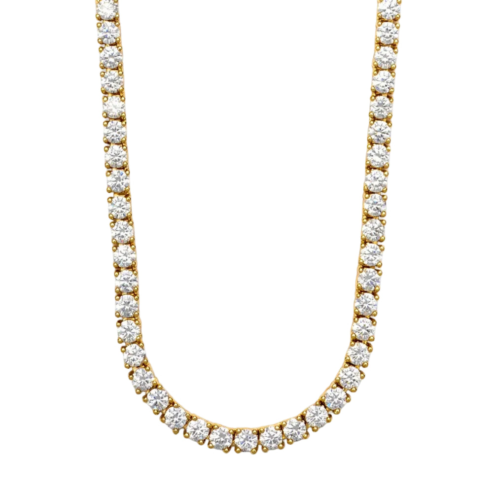 Gold necklace with diamonds on a white background