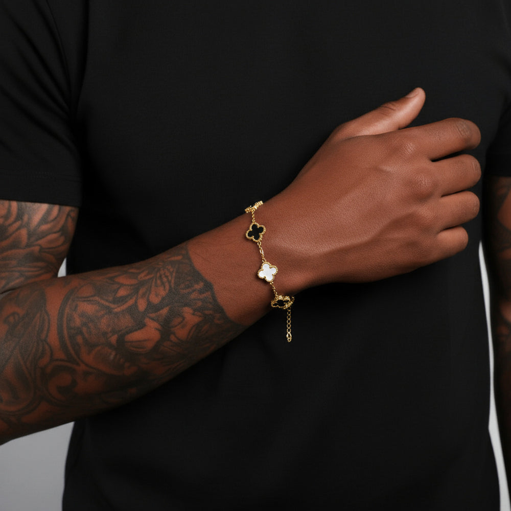 צמיד תלתן זהב – שחור & לבן