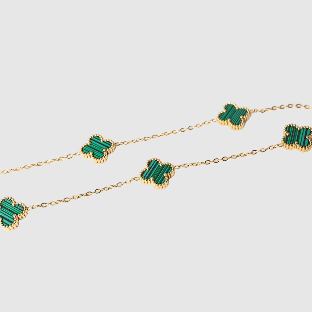 שרשרת תלתן זהב – ירוק מלאכיט