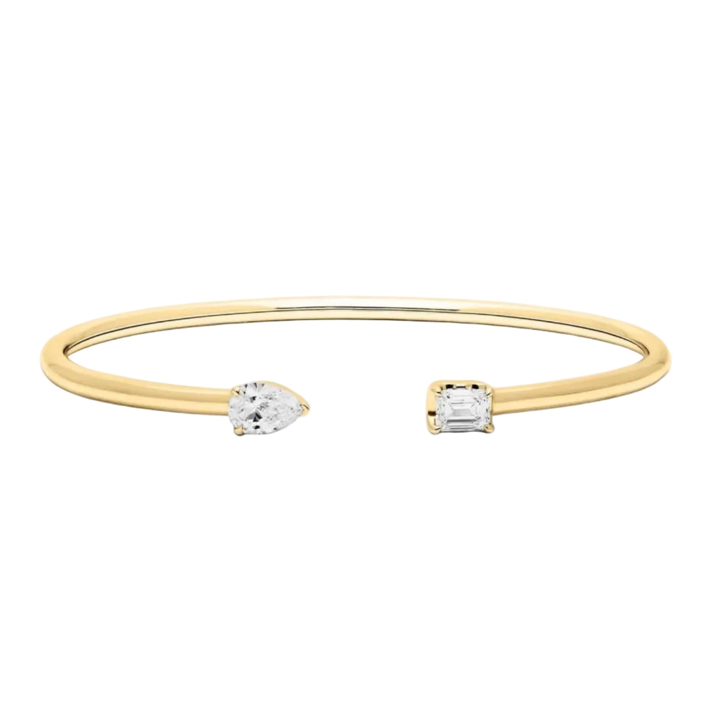 Gold bracelet with two diamond pendants on a white background