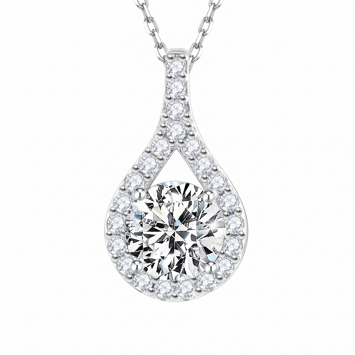 Dalia Halo Drop Pendant Necklace - White Gold
