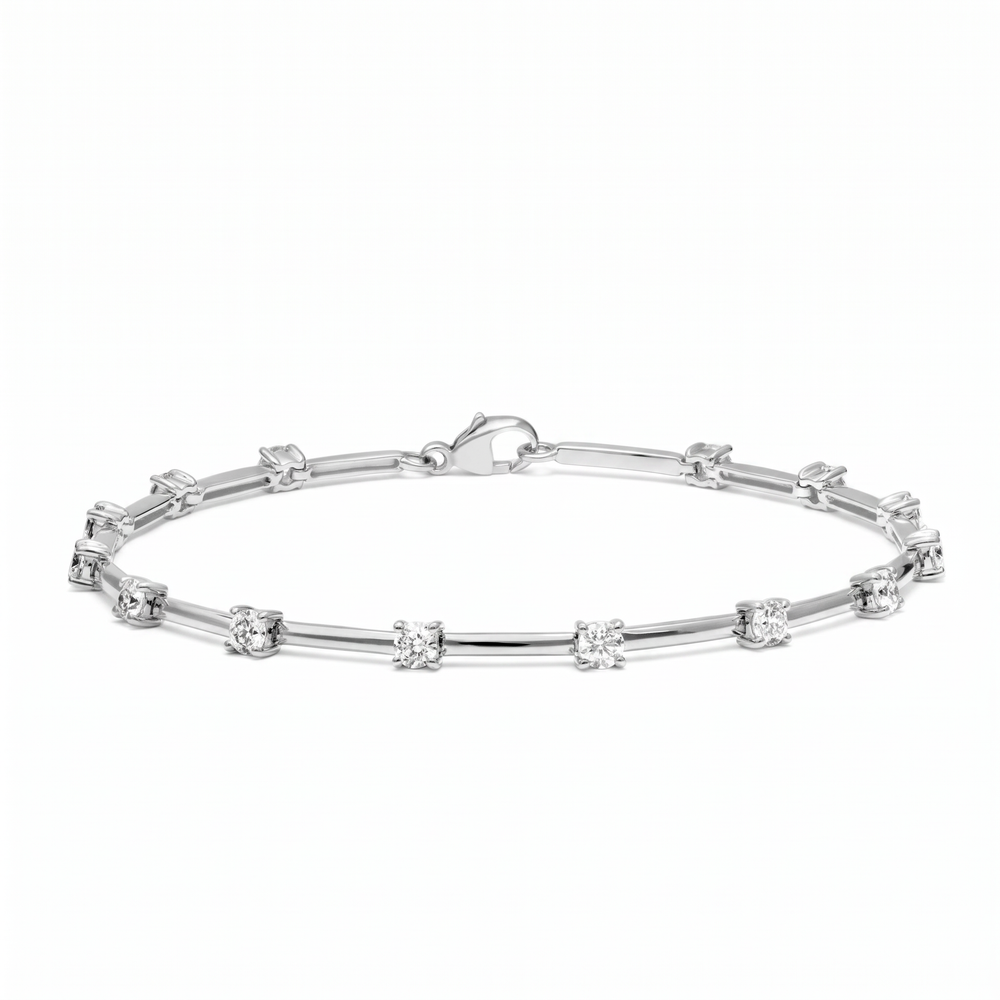 Élise Bracelet White Gold – 14 moissanite stones, 18K white gold plated