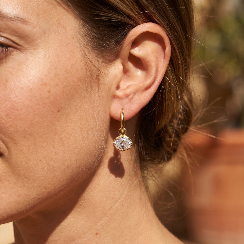Ivy Oval Drop Huggie Earrings - Gold