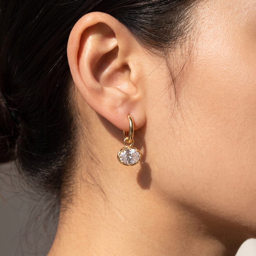 Ivy Oval Drop Huggie Earrings - Gold