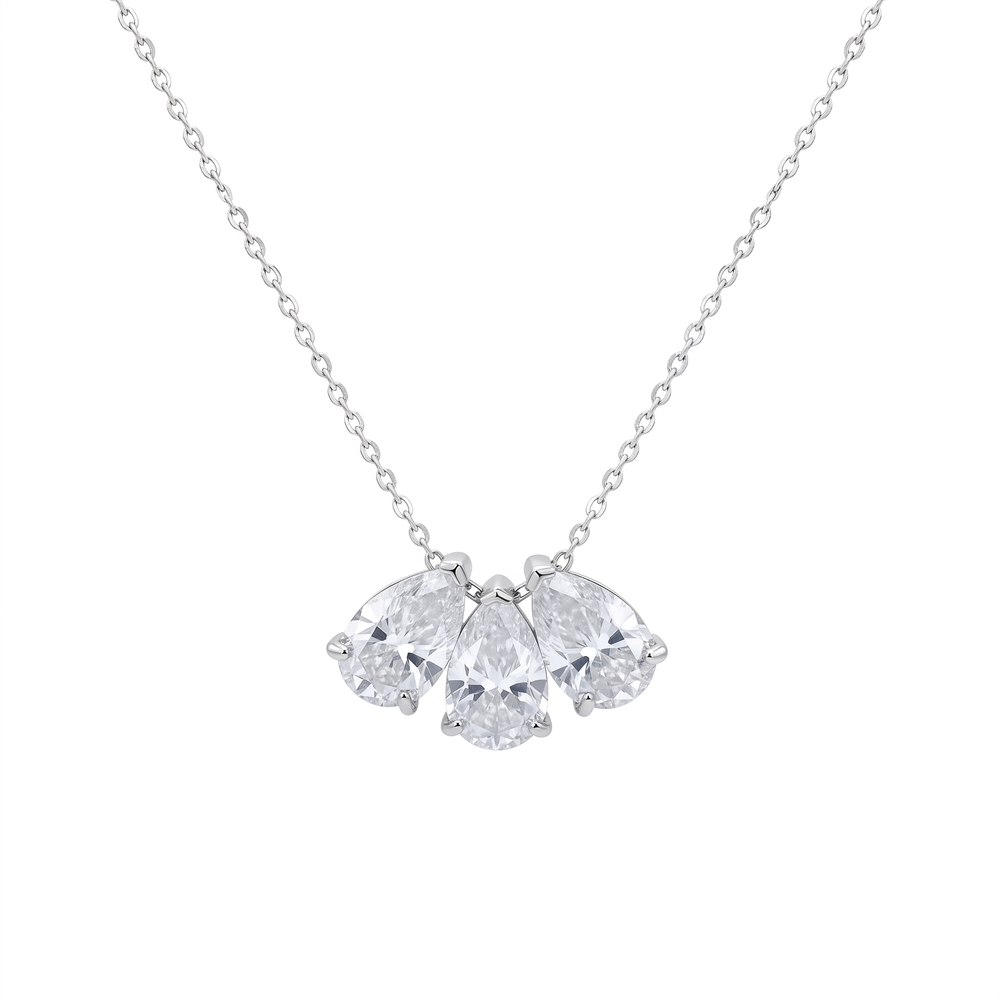 Lilia Trio Pear Pendant Necklace - White Gold