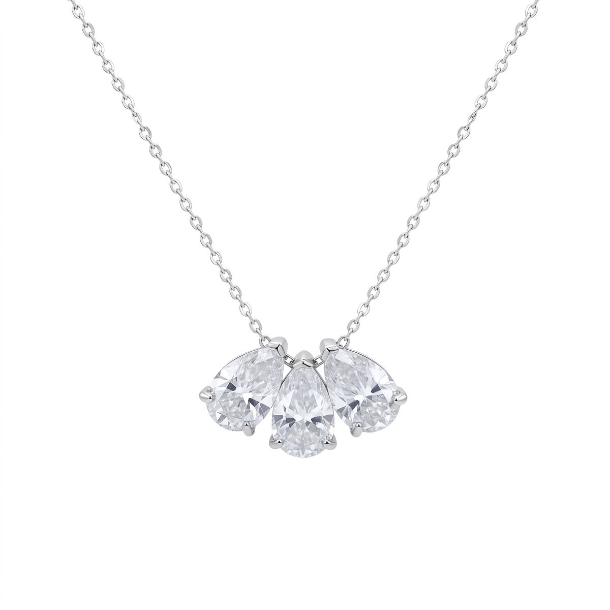 Lilia Trio Pear Pendant Necklace - White Gold