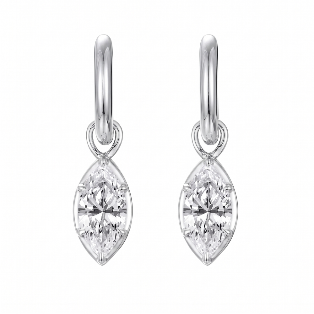 Romy Marquise Drop Huggie Earrings - White Gold