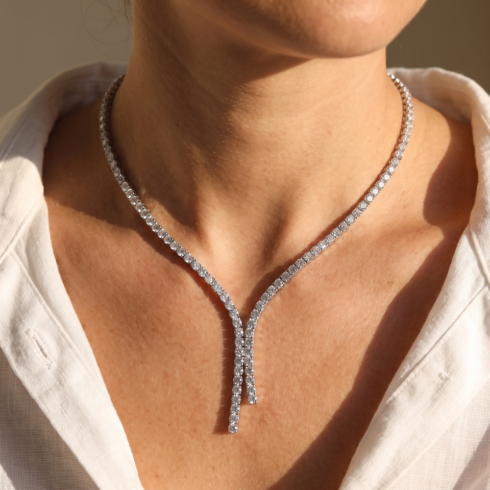 Selene Y Tennis Necklace 3MM - White Gold