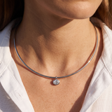 Sienna Bezel Oval Collar Necklace - White Gold