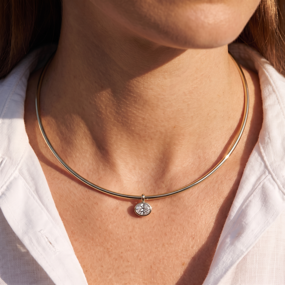 Sienna Bezel Oval Collar Necklace - Gold