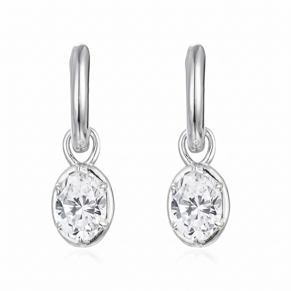 Sol Oval Drop Huggie Earrings - White Gold