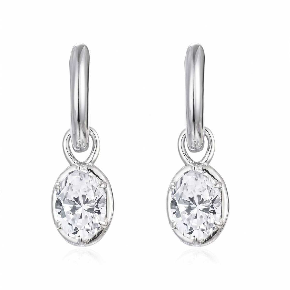 Sol Oval Drop Huggie Earrings - White Gold