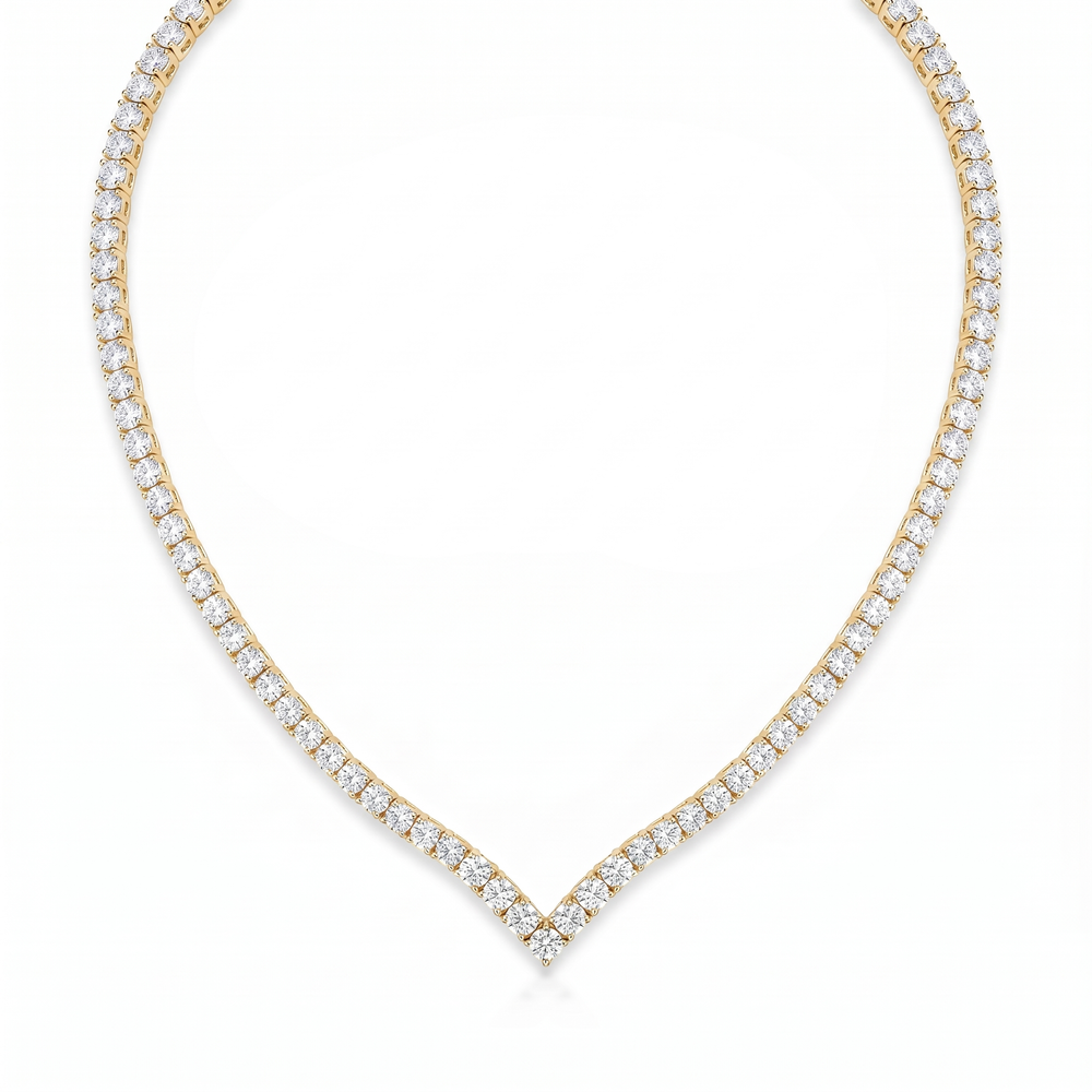 Victoria Graduated V Tennis Necklace - Gold