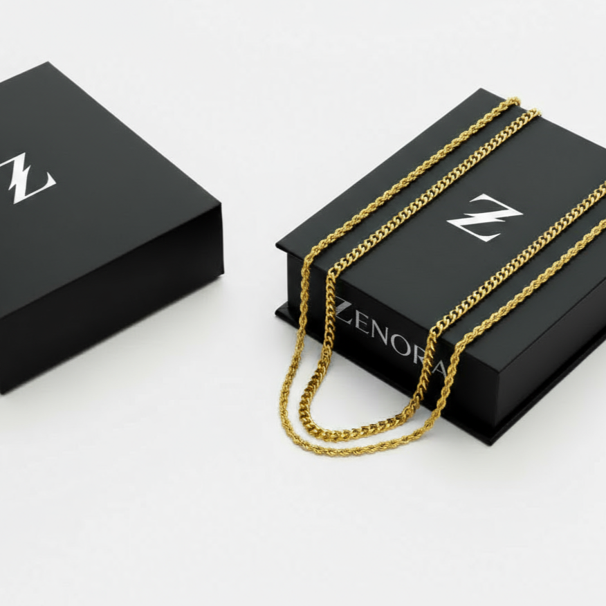 Cuban & Rope Chain Set - Gold