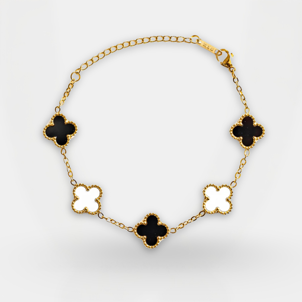 צמיד תלתן זהב – שחור & לבן