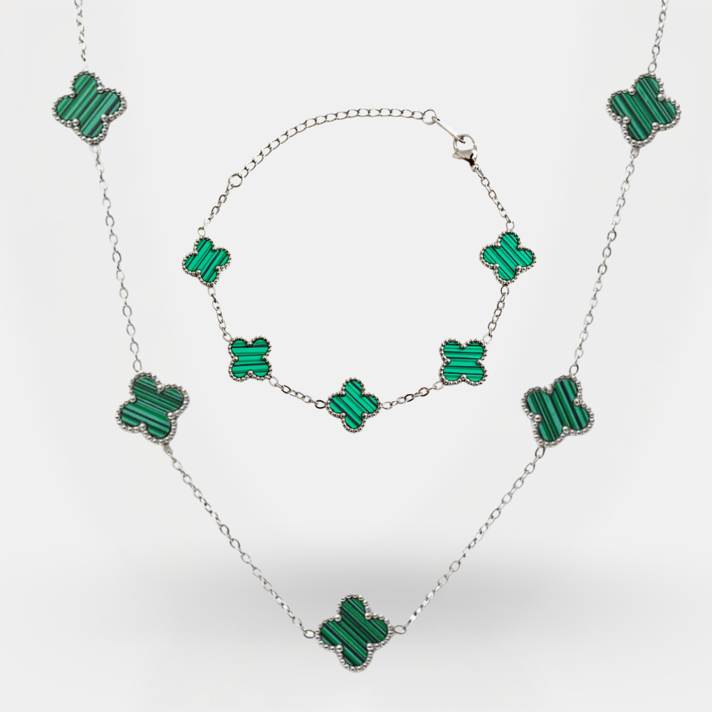 Clover Set Silver - Malachite
