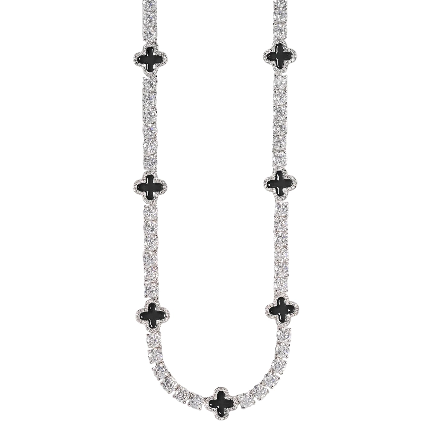 Necklace with black cross pendants on a white background