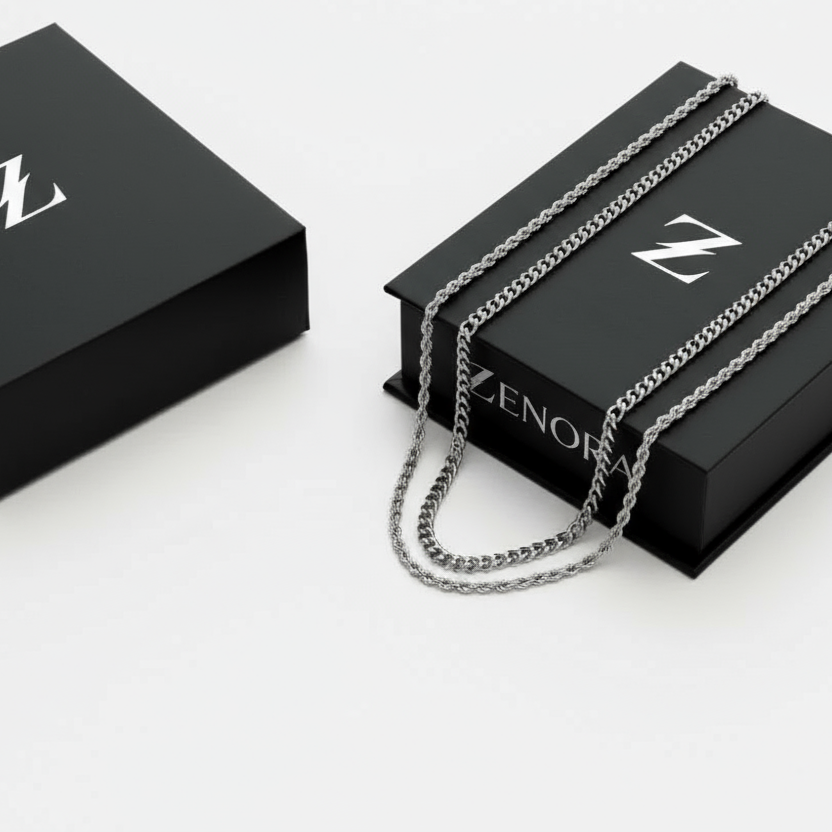 Cuban & Rope Chain Set - Silver