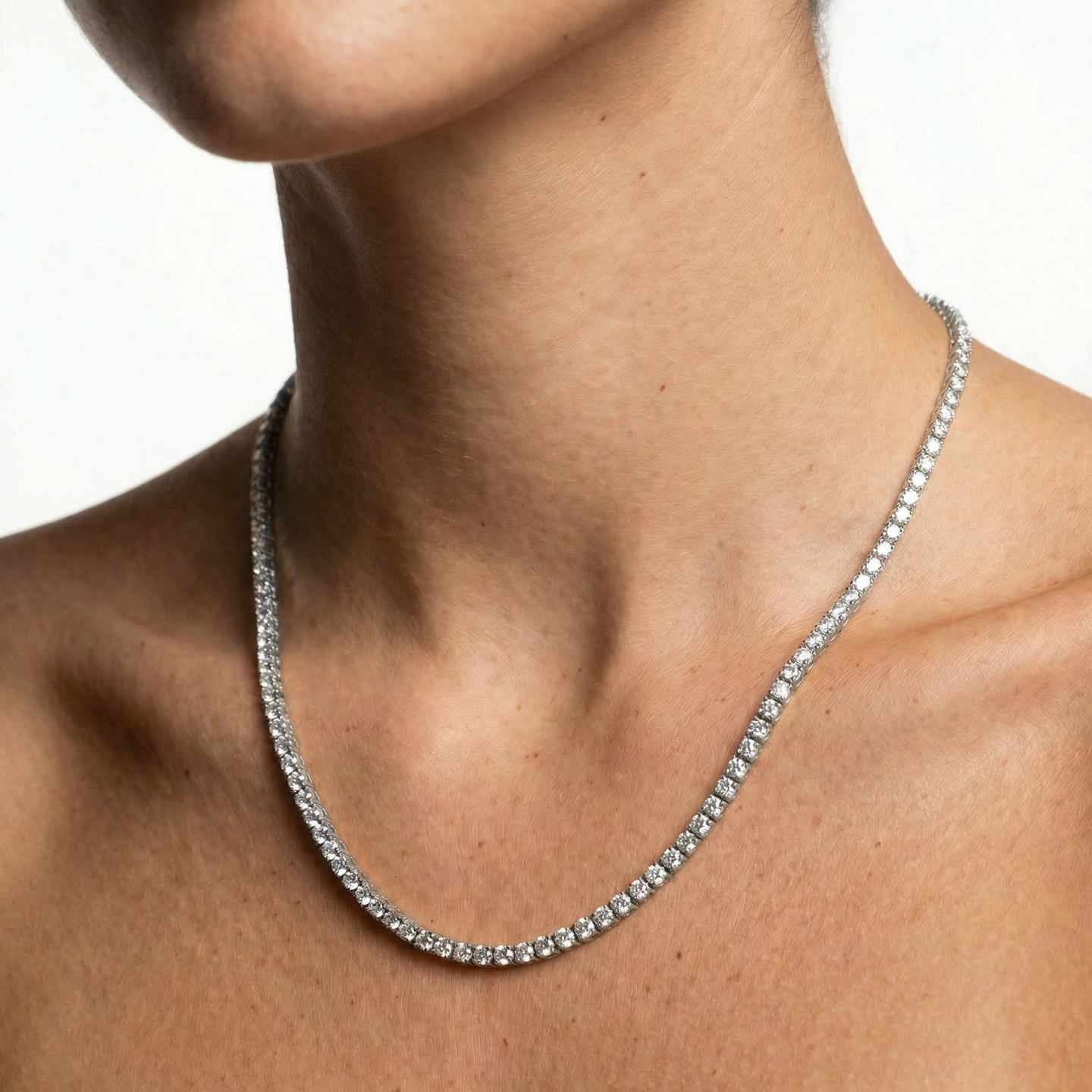 Aura Tennis Necklace 3MM - 18k White Gold