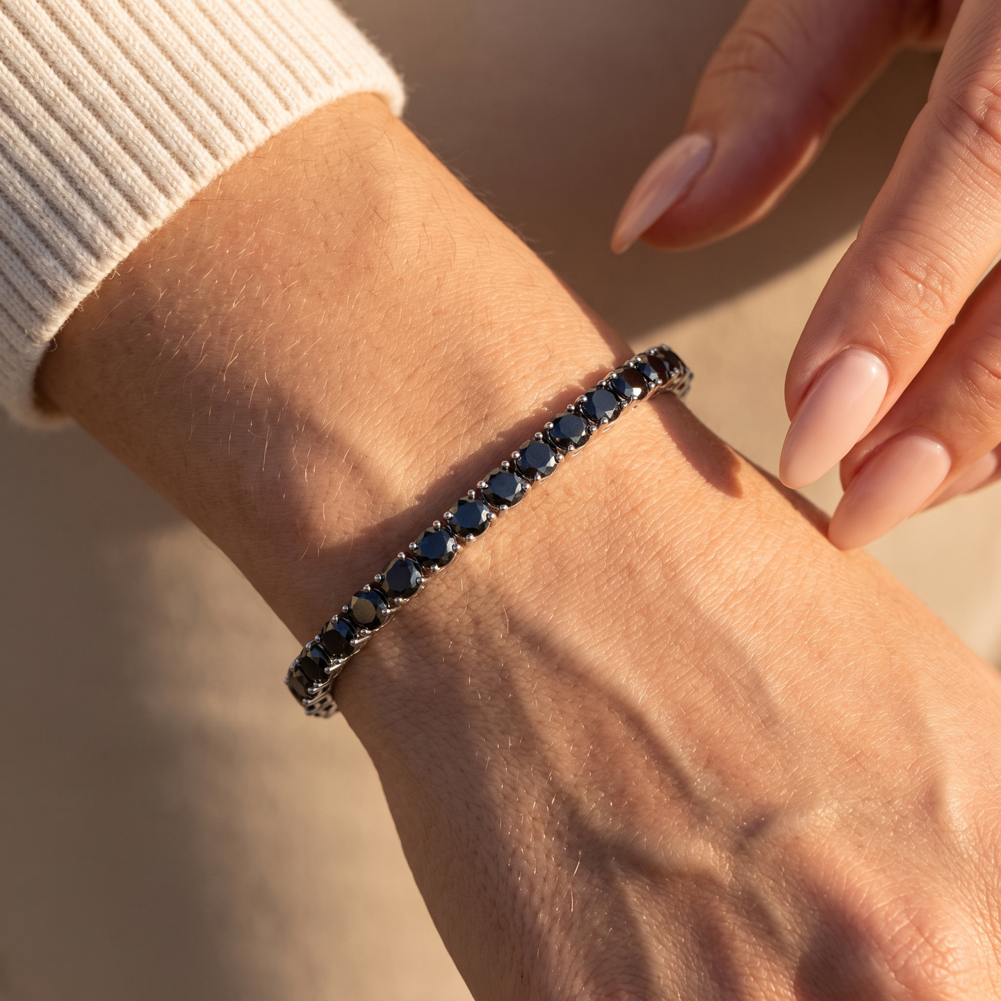 Black Tennis Bracelet - White Gold