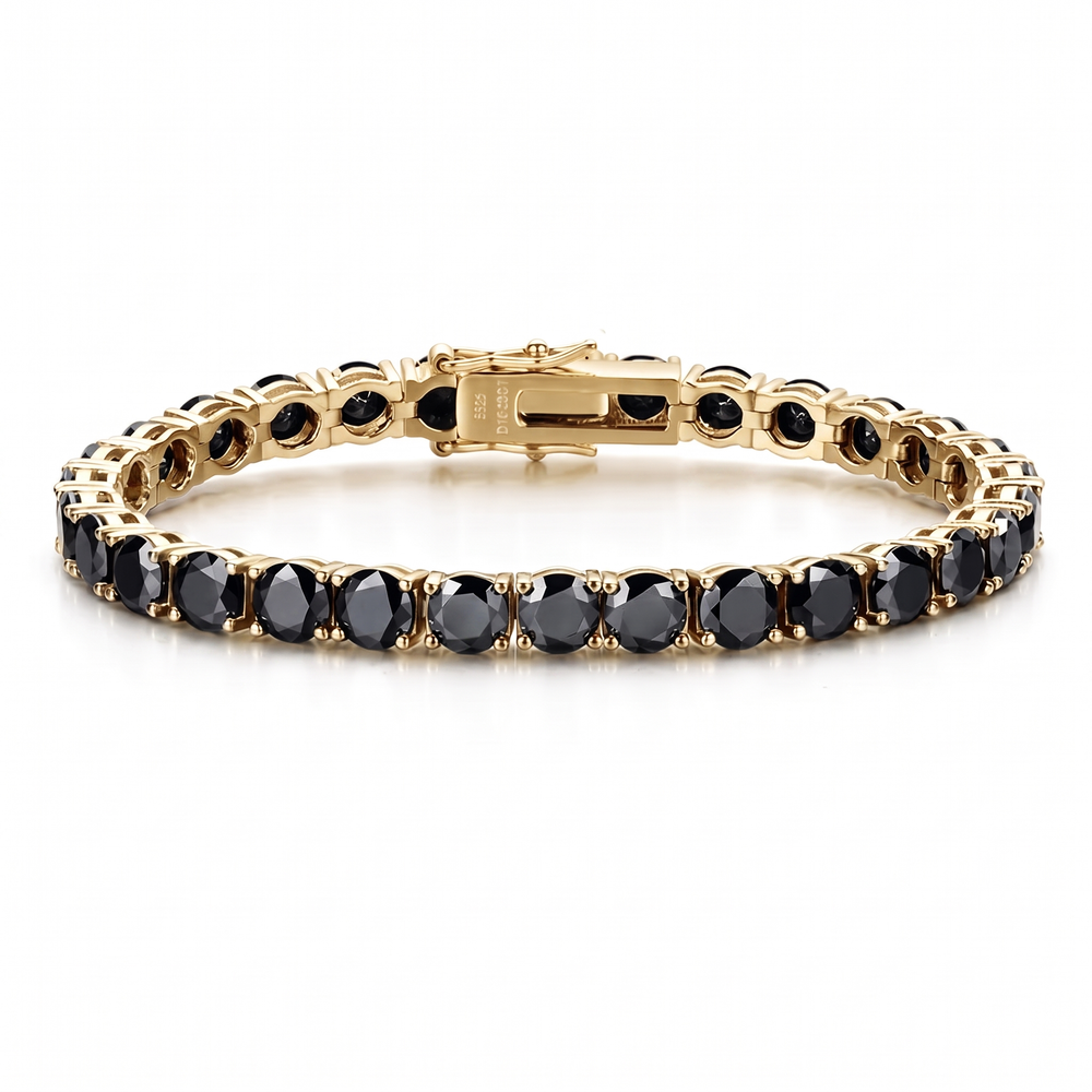 Black Tennis Bracelet - Gold