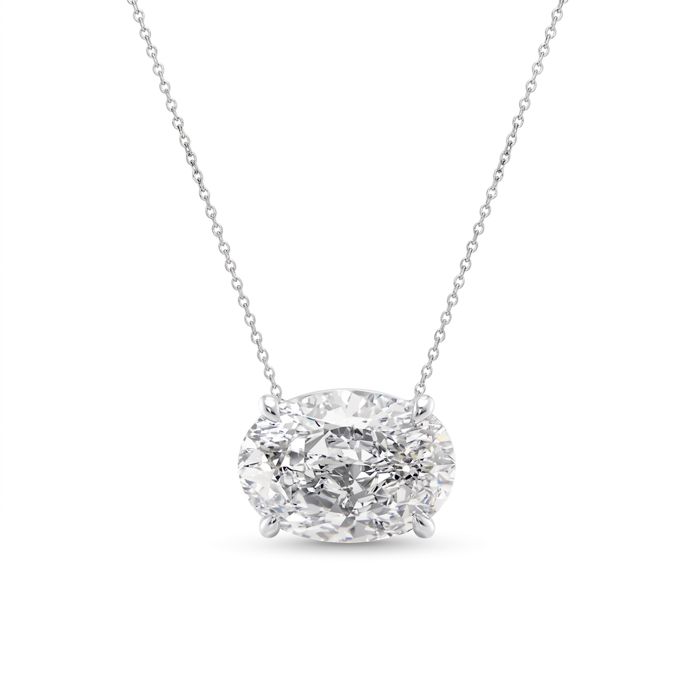Oval Horizontal Pendant Necklace - White Gold