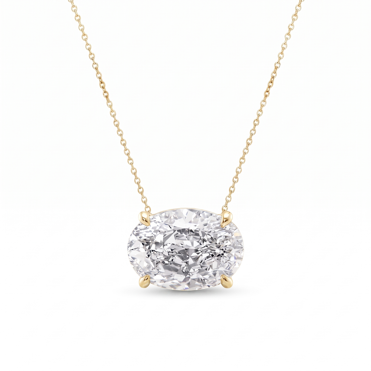 Oval Horizontal Pendant Necklace - Gold