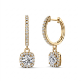Mira gold cushion cut halo drop earrings