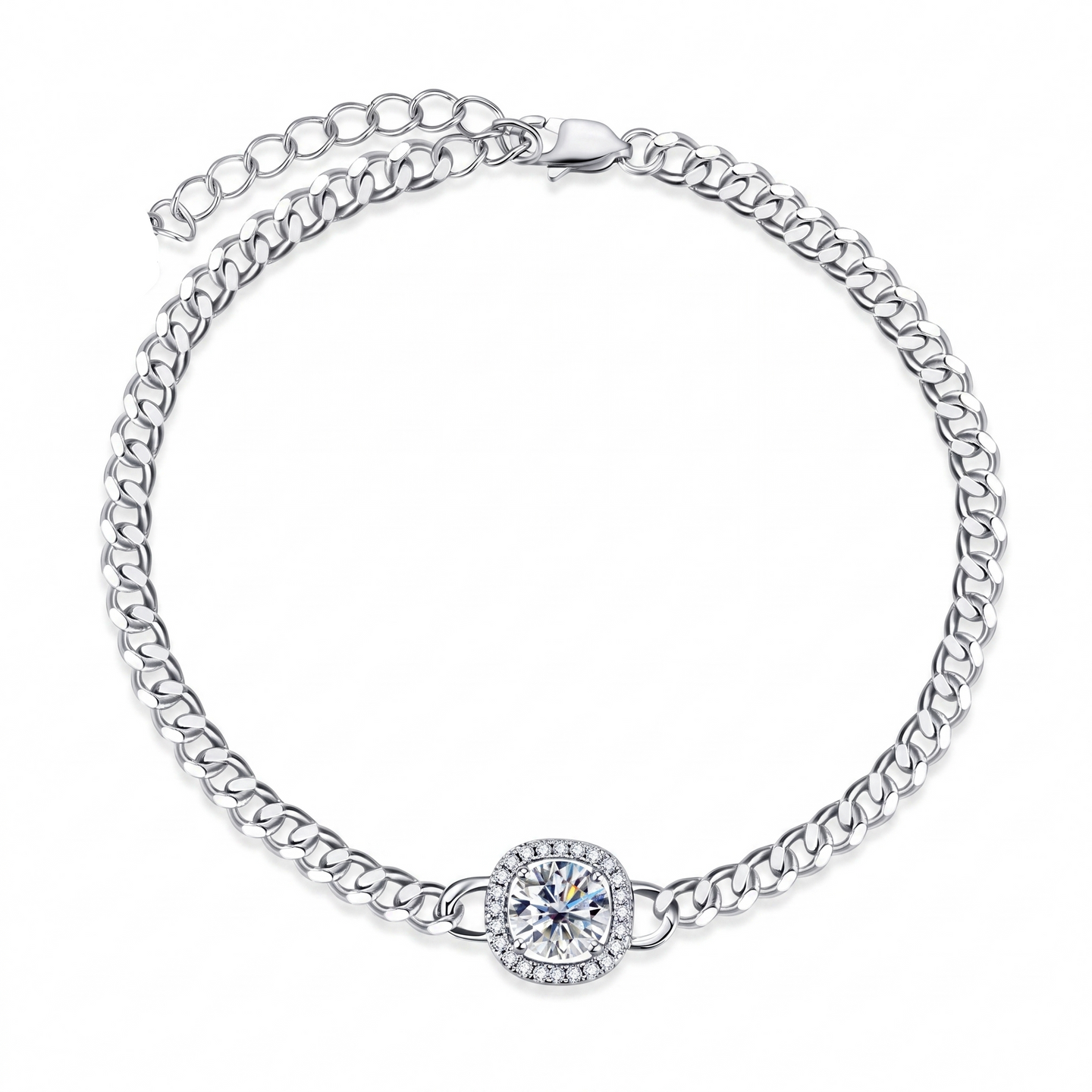 Halo Curb-Chain Bracelet - White Gold
