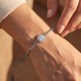 Halo Curb-Chain Bracelet - White Gold