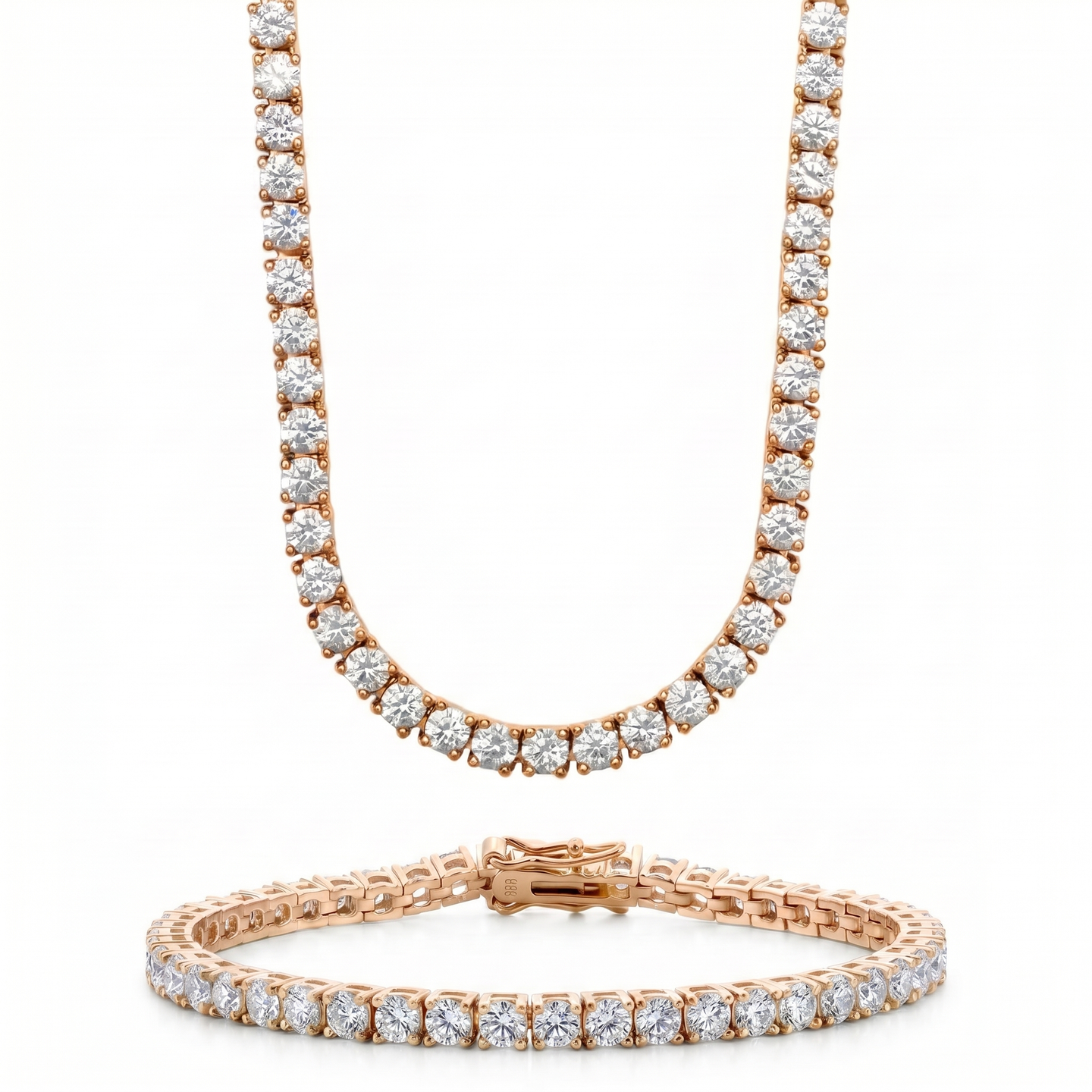 Tennis Set 3MM rose gold necklace and bracelet