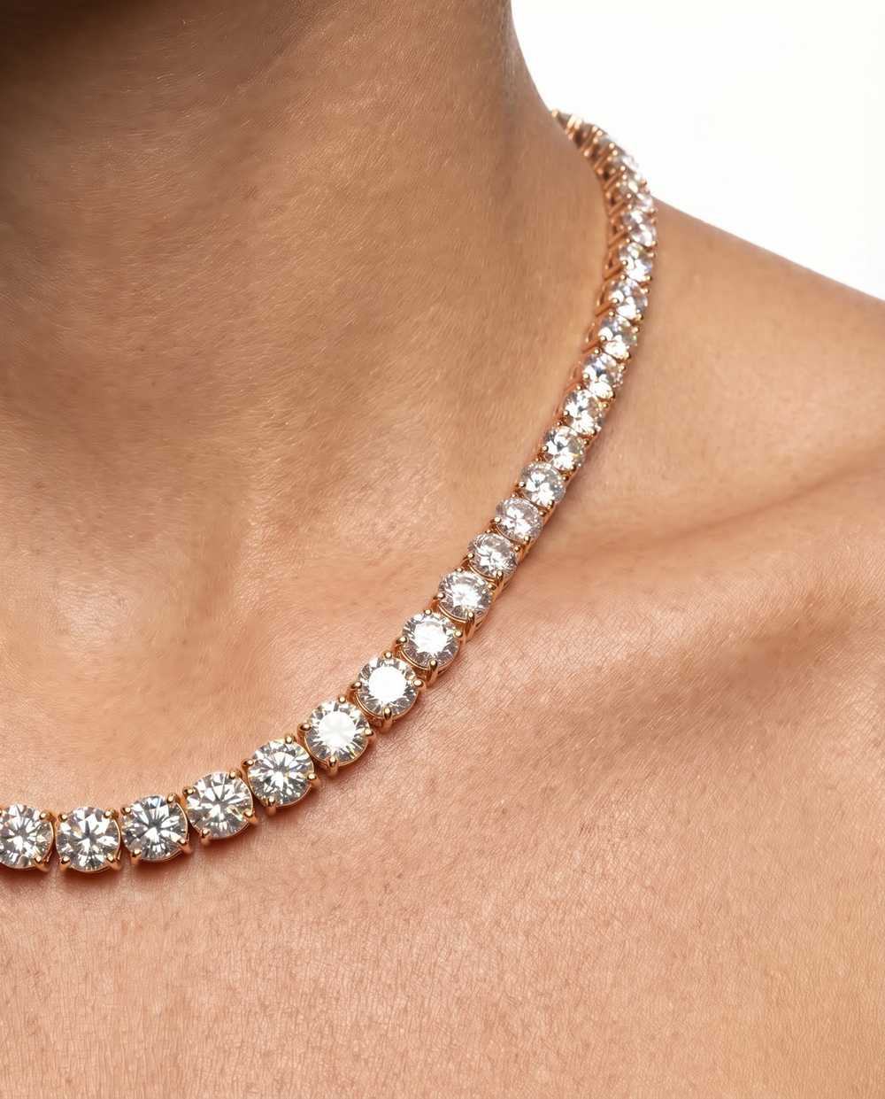 Aria Tennis Necklace 5MM rose gold worn
