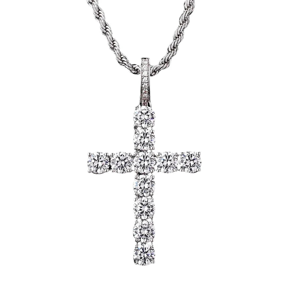 ICED CROSS NECKLACE SILVER