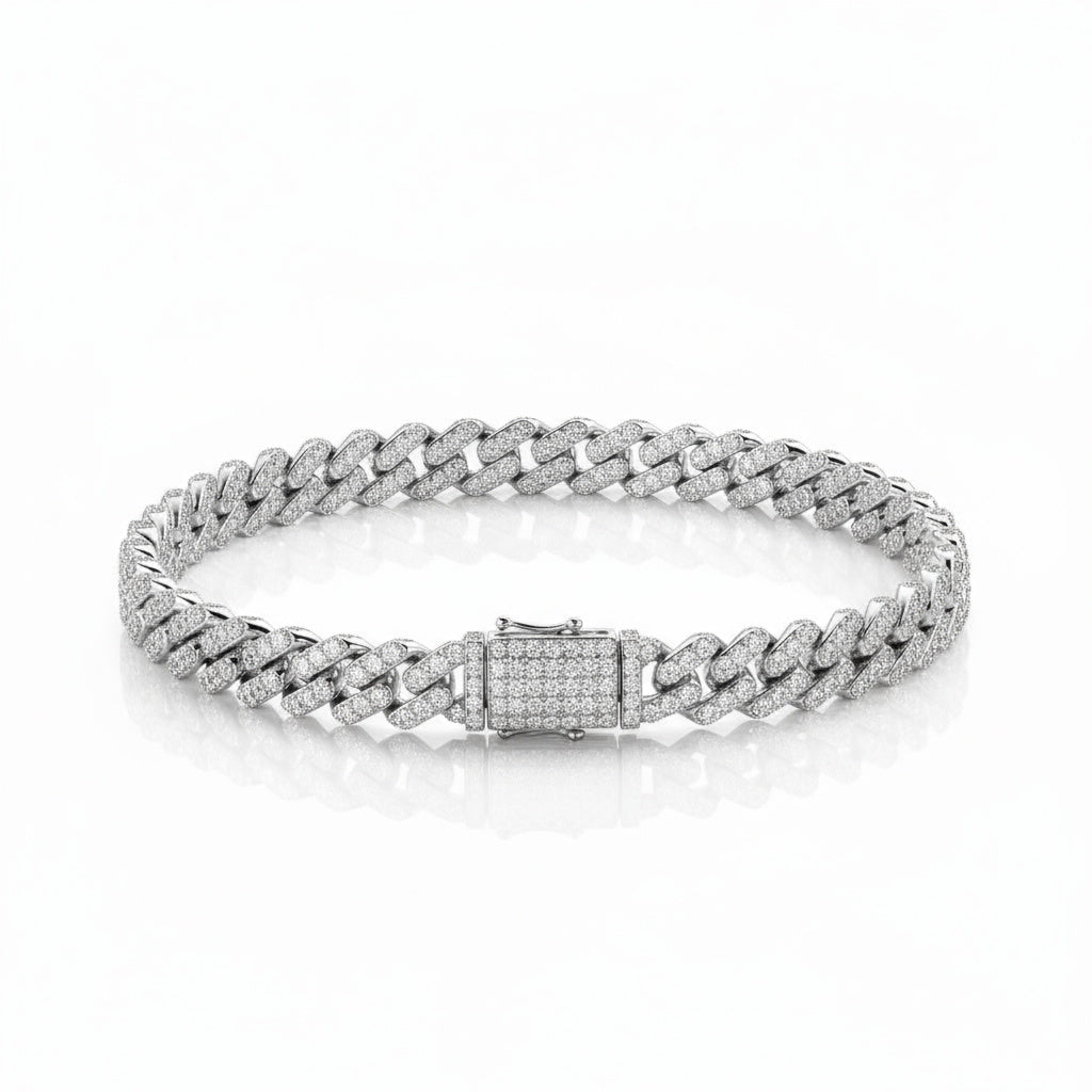 Moissanite Cuban Bracelet 5MM - White Gold