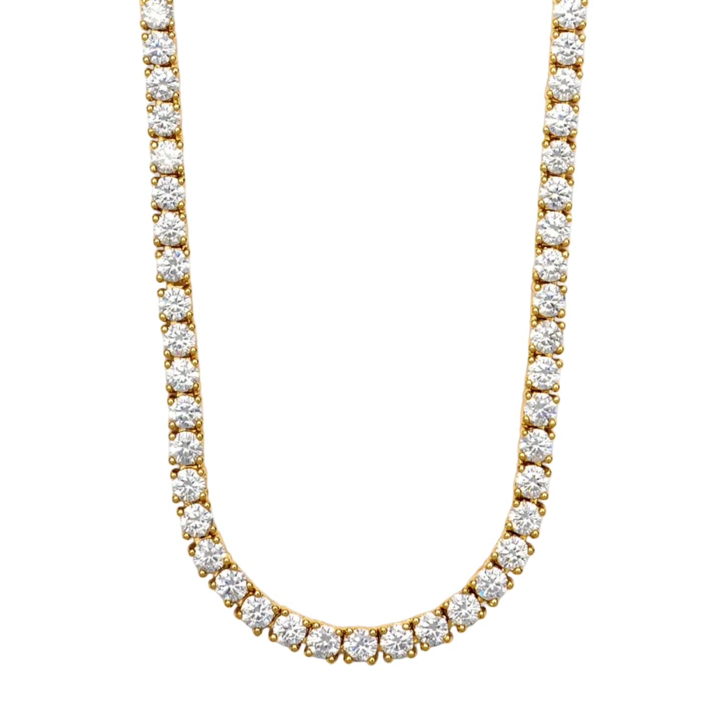 Gold necklace with diamonds on a white background