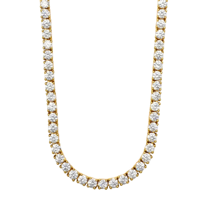 Gold necklace with diamonds on a white background