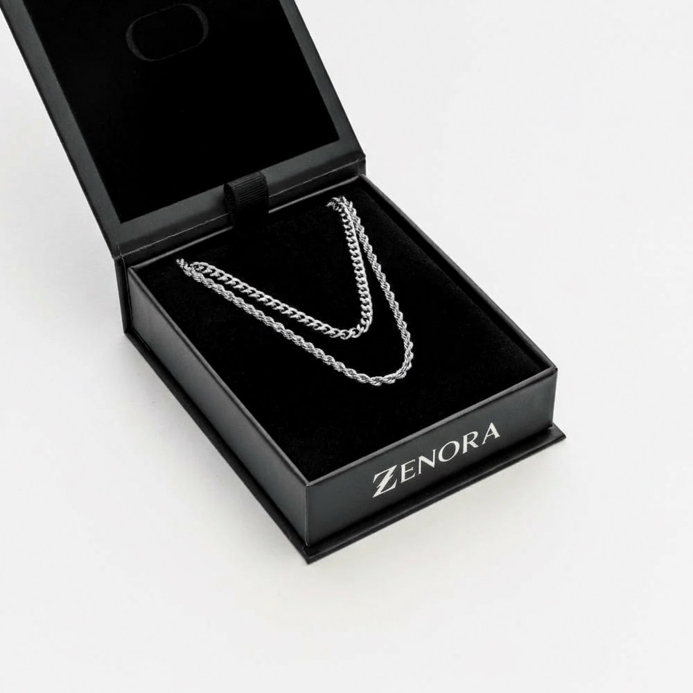 Cuban & Rope Chain Set - Silver