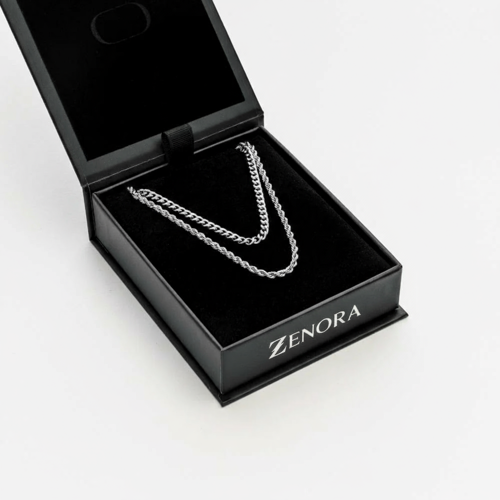 Cuban & Rope Chain Set - Silver