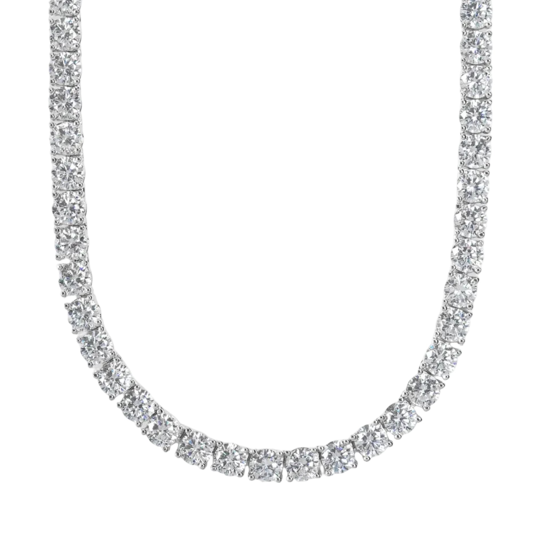Silver necklace with small diamonds on a white background
