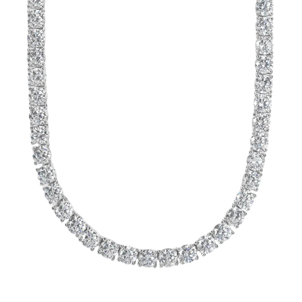 Silver necklace with small diamonds on a white background
