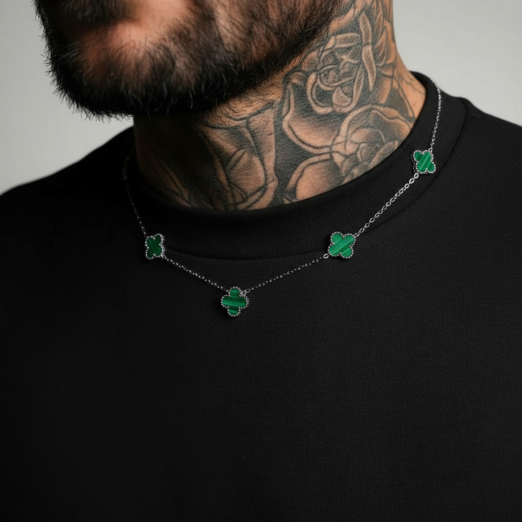 Clover Necklace Silver – Malachite