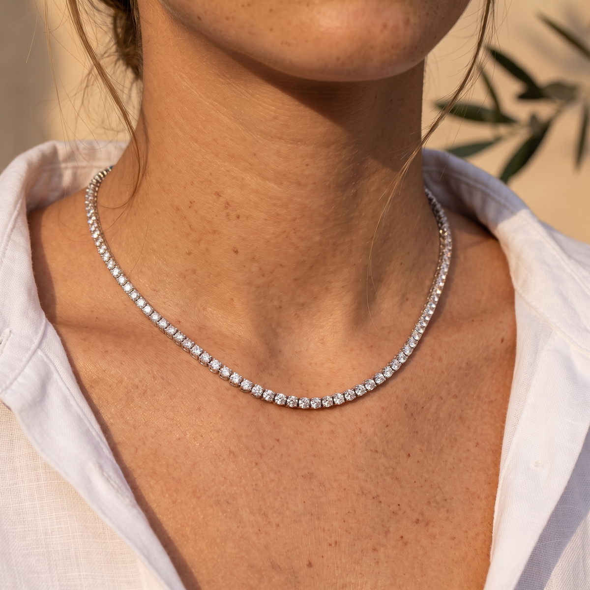 Aura Tennis Necklace 3MM - 18k White Gold