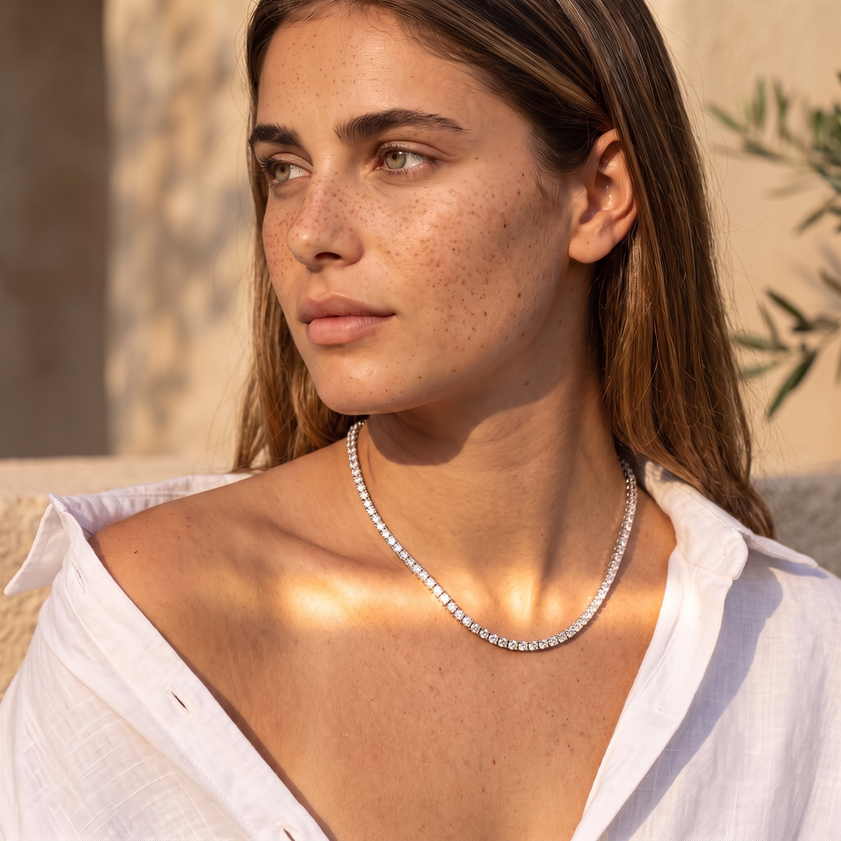 Aura Tennis Necklace 3MM - 18k White Gold