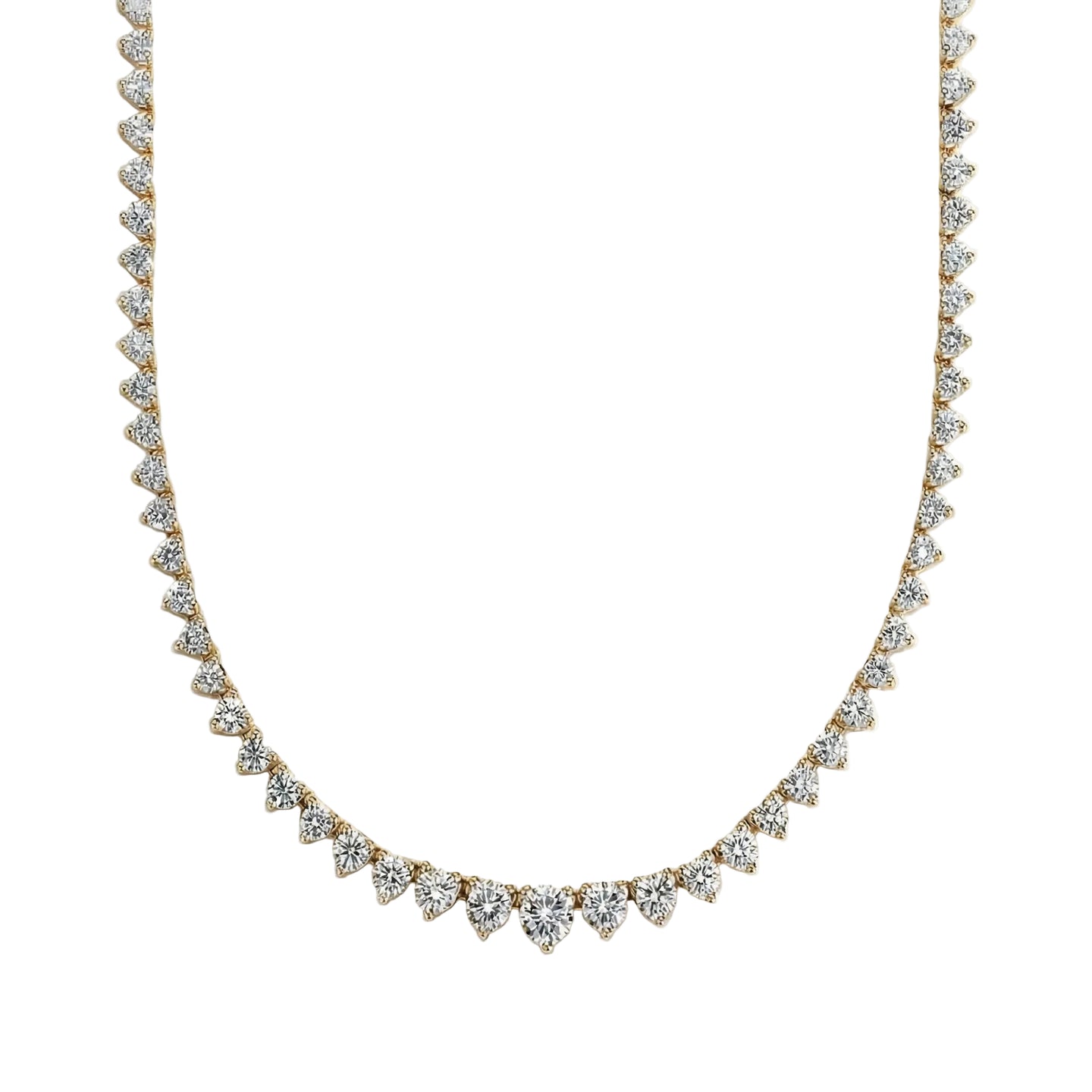 Gold necklace with clear stones on a light gray background