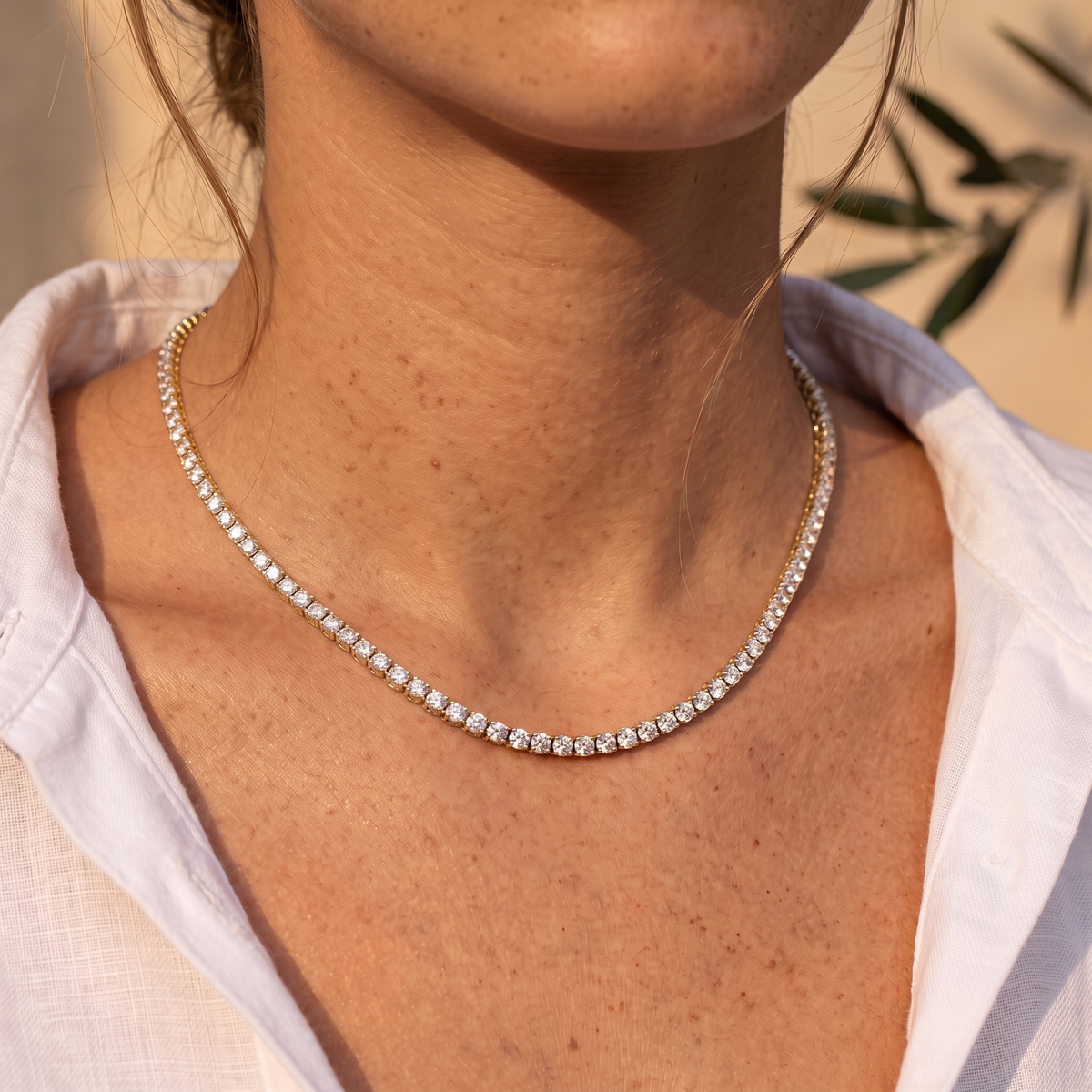 Aura Tennis Necklace 3MM - 18k Gold