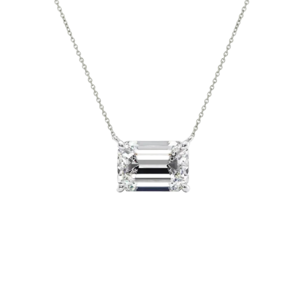 Emerald Horizontal Pendant Necklace - White Gold