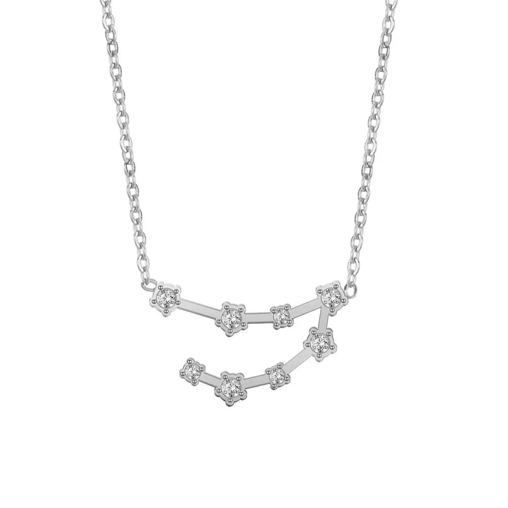 Silver zodiac necklace on a white background