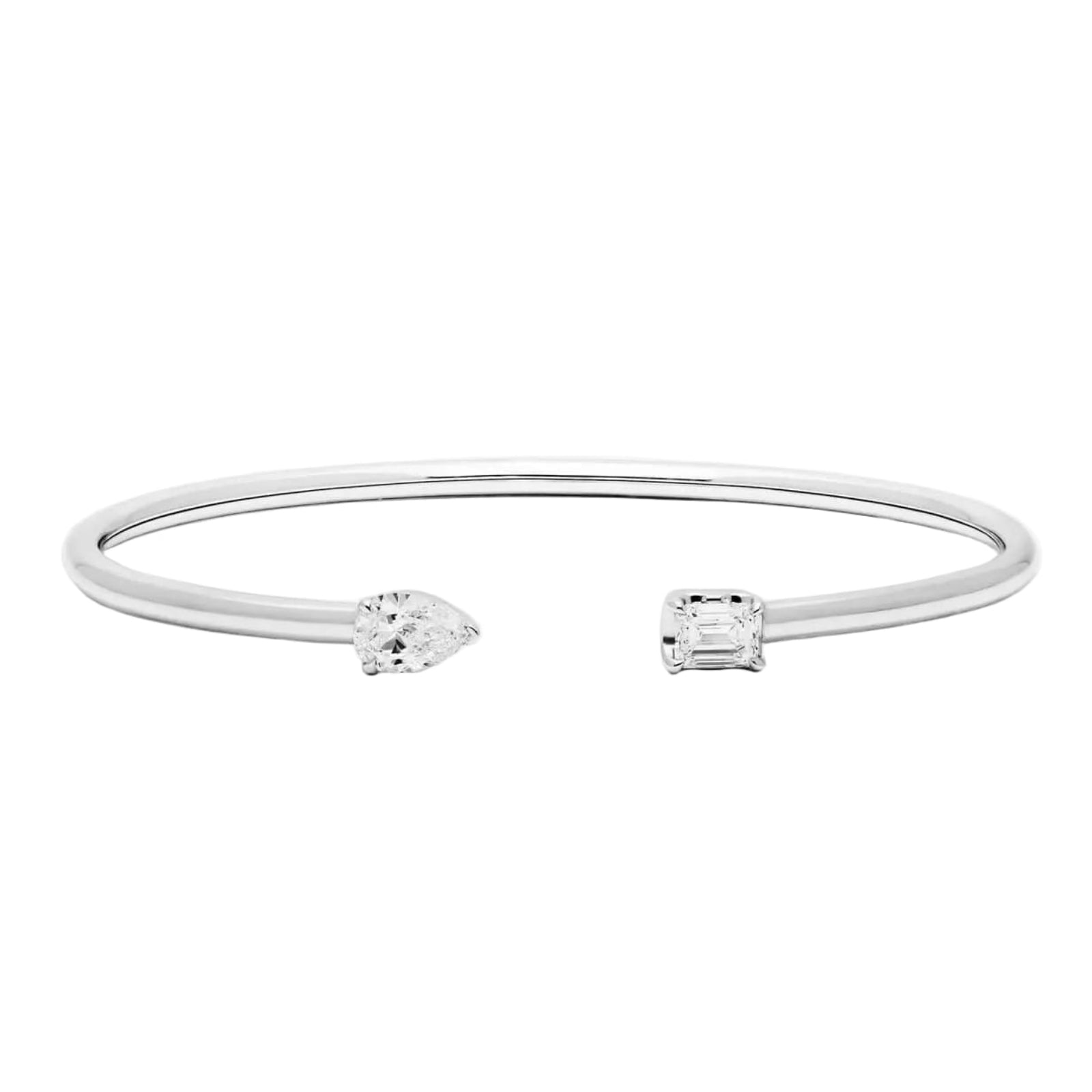 Silver bracelet with two diamonds on a white background