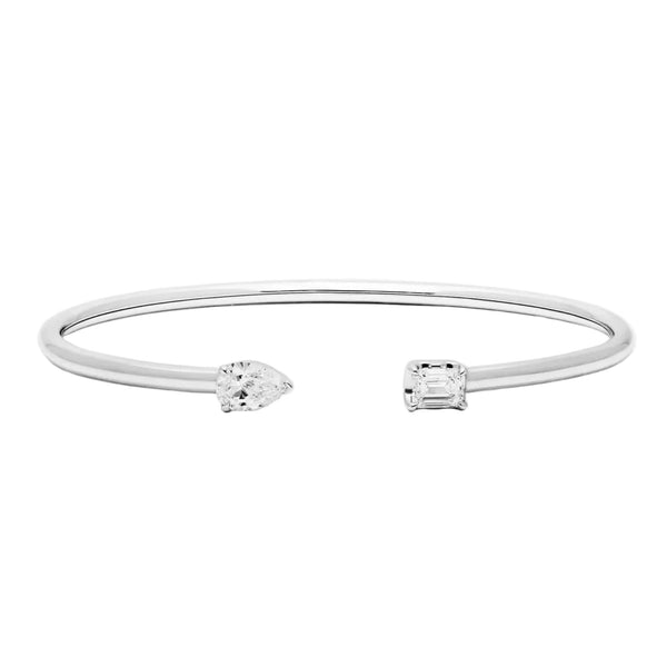 Silver bracelet with two diamonds on a white background
